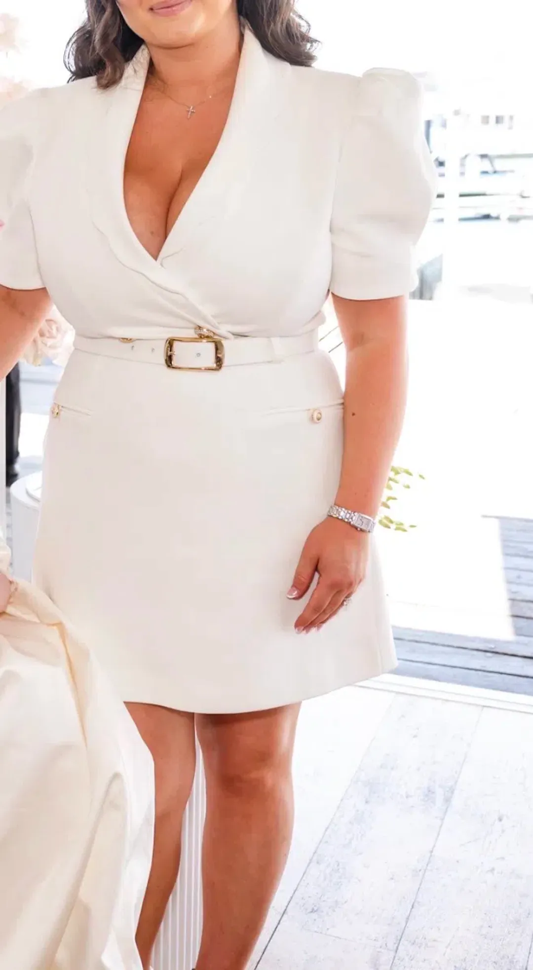 Rebecca Vallance Marina Short Sleeve Mini Dress in Ivory Size 14 for rent on The Volte - main image