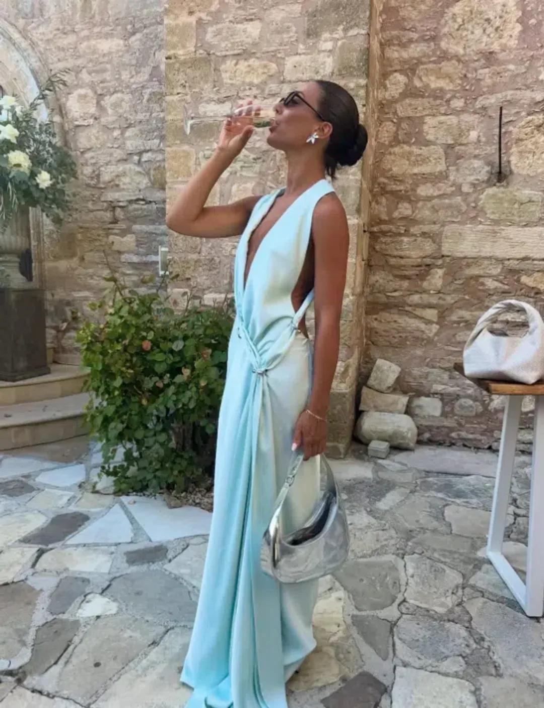 Misha The Harlow Satin Maxi Dress Ice Blue Size XS / AU 6 for rent on The Volte - main image