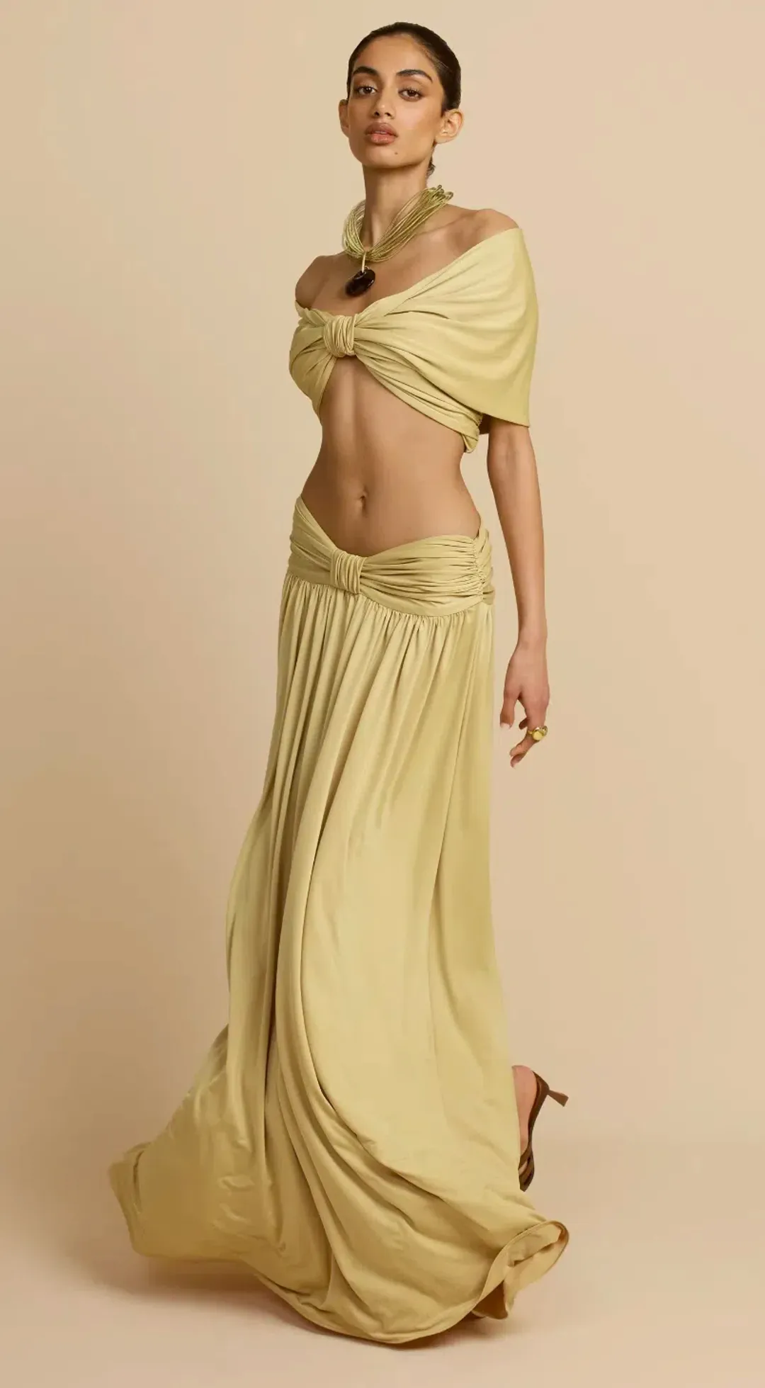 ARCINA ORI ALESSIA CROPPED TOP AND MAXI SKIRT SET SAND YELLOW XS / AU 6 for rent on The Volte - main image