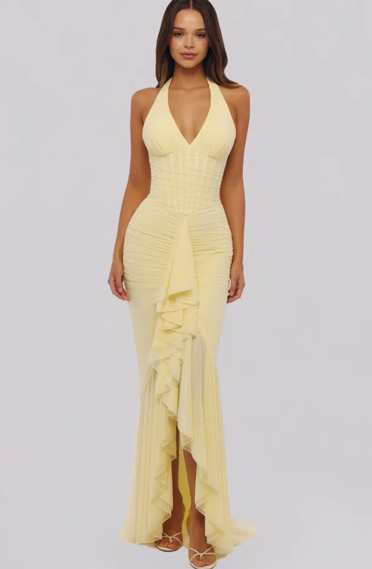 House of CB Carmine lemon mesh silhouette maxi dress Regular Cup Size M for rent on The Volte - main image