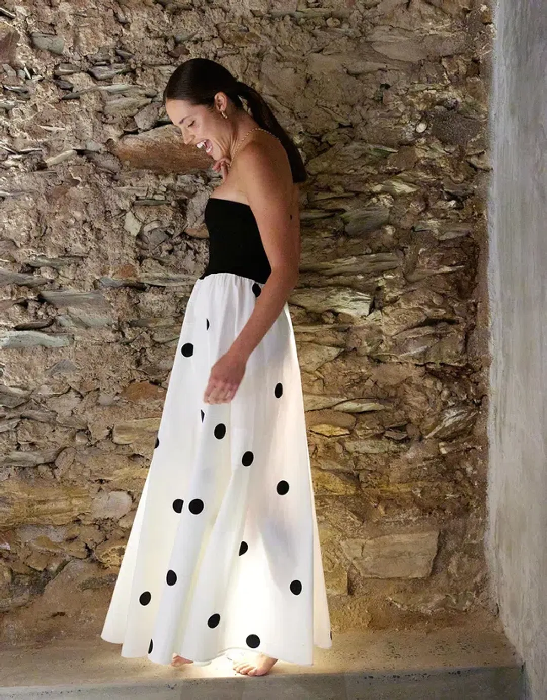 Aston Studio Frankie Maxi Dress Nero Milk Dot Size 16 for rent on The Volte - main image