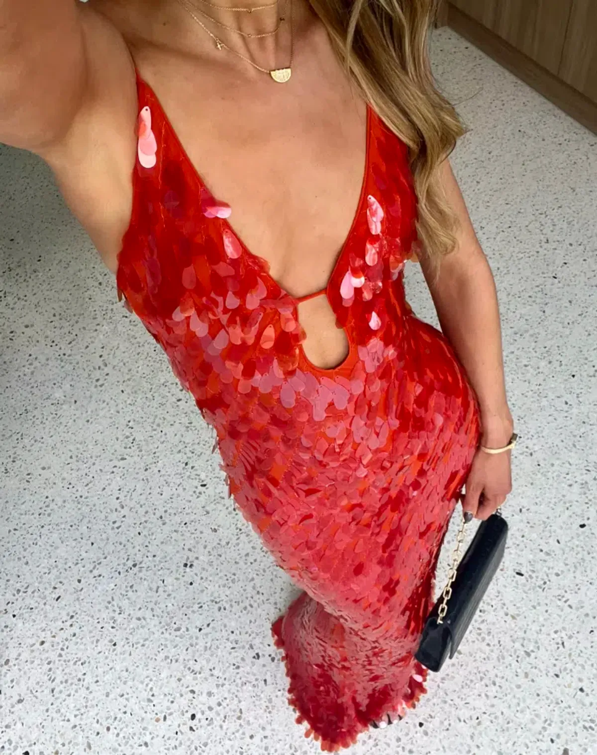 Misha Sapphire Sequin Maxi Dress in Red Sequin Size L / AU 12 for rent on The Volte - main image