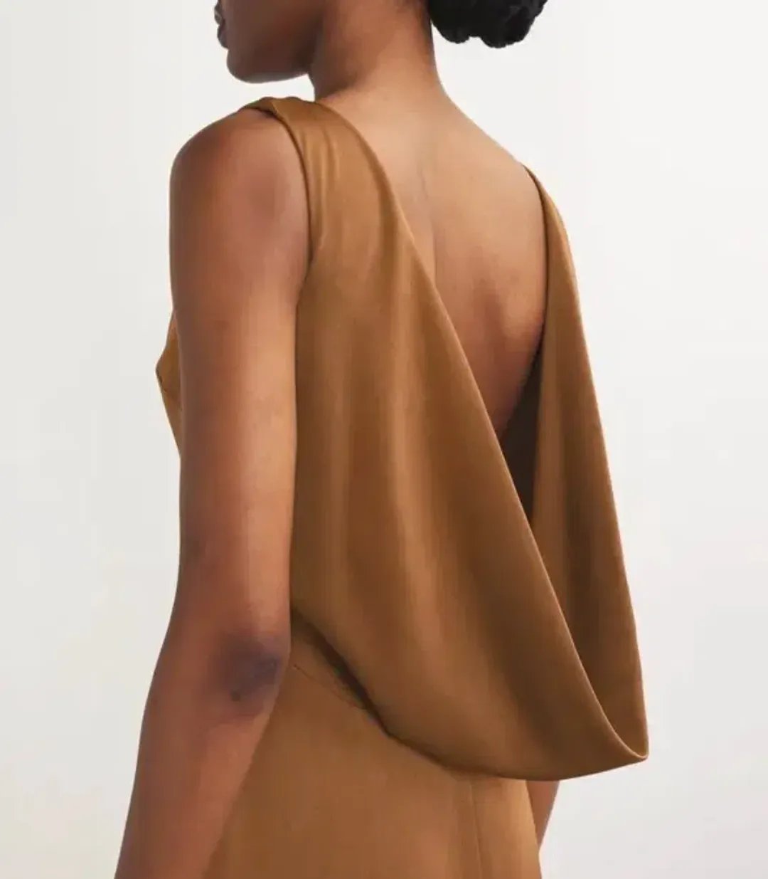 Alex Perry satin crepe draped back maxi dress in brown AU 14 for rent on The Volte - main image