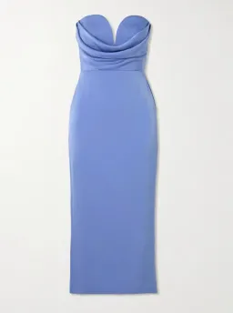 ALEX PERRY Strapless Draped Satin-Crepe Midi Dress Bridesmaid Dress in Blue AU 6  for rent on The Volte - image 3