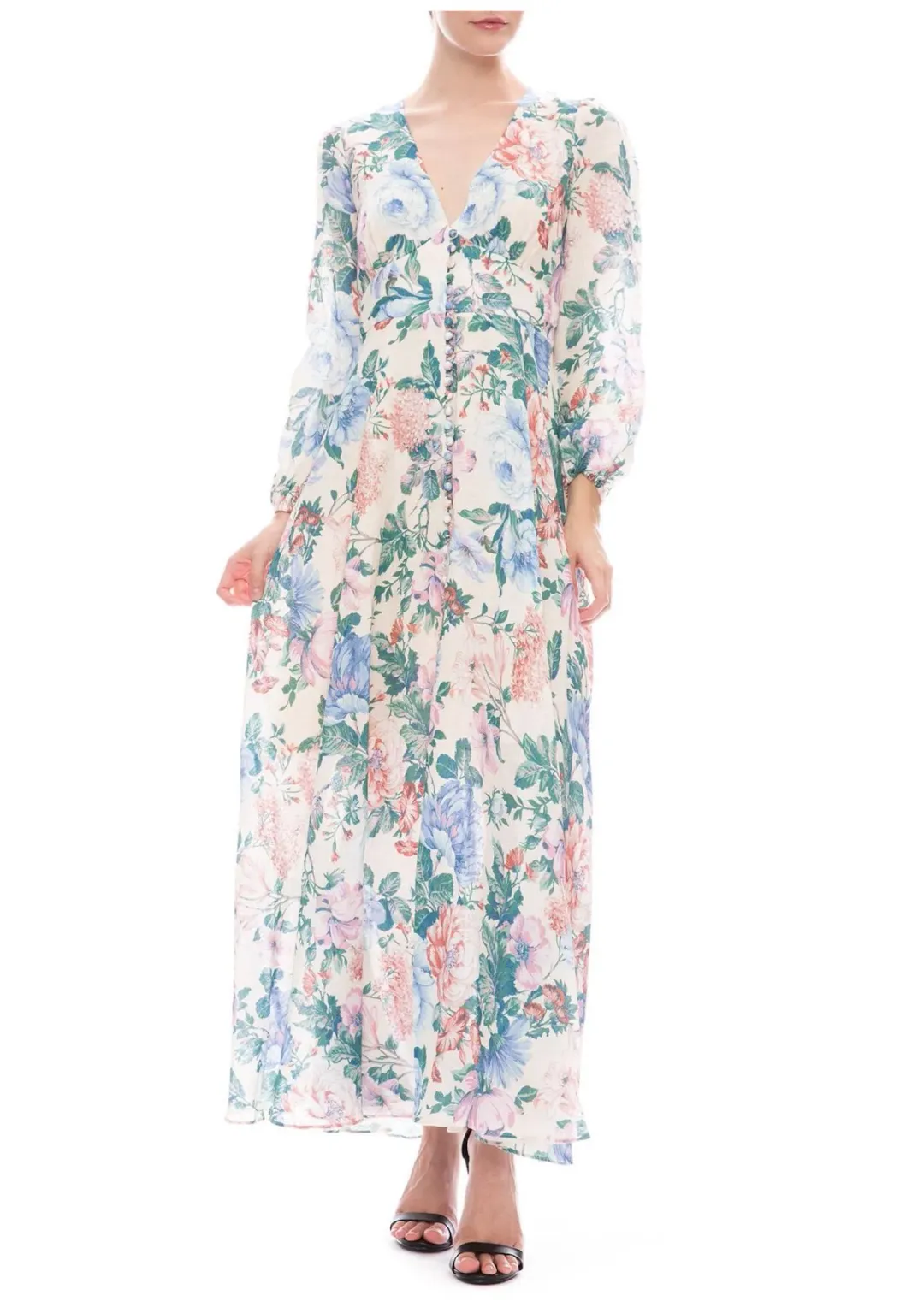 Zimmermann Verity Plunge Long Dress Cream Floral Size 6 for rent on The Volte - main image