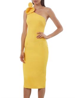 By Johnny Pollen Tie Midi Dress Yellow Size 6 for rent on The Volte - image 1