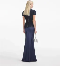 Self Portrait Navy Metallic Boucle Maxi Dress Size 6 for rent on The Volte - image 2