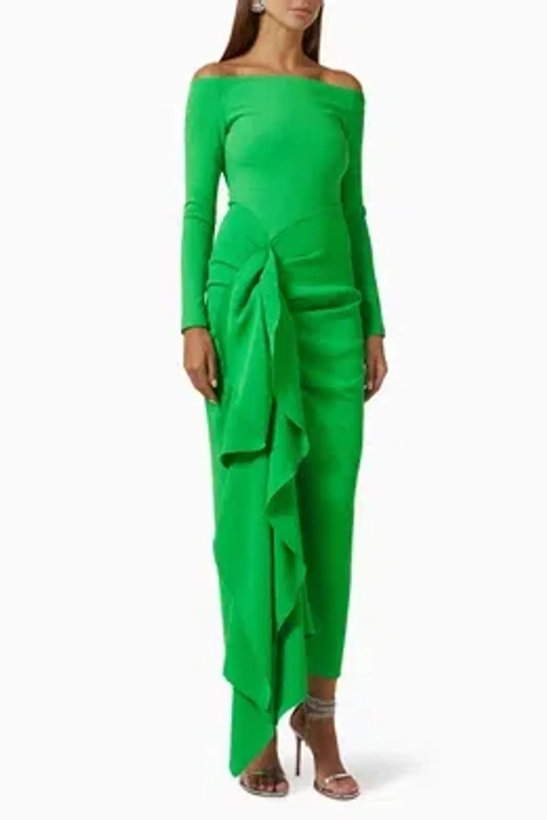 Solace London Off-the-shoulder Ruffled Dress Lotus Green Size 10 for rent on The Volte - main image