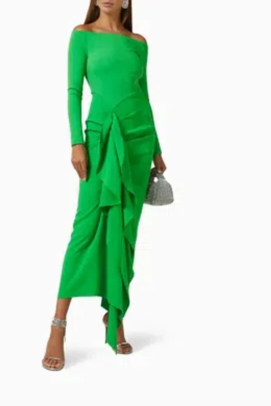 Solace London Off-the-shoulder Ruffled Dress Lotus Green Size 10 for rent on The Volte - main image
