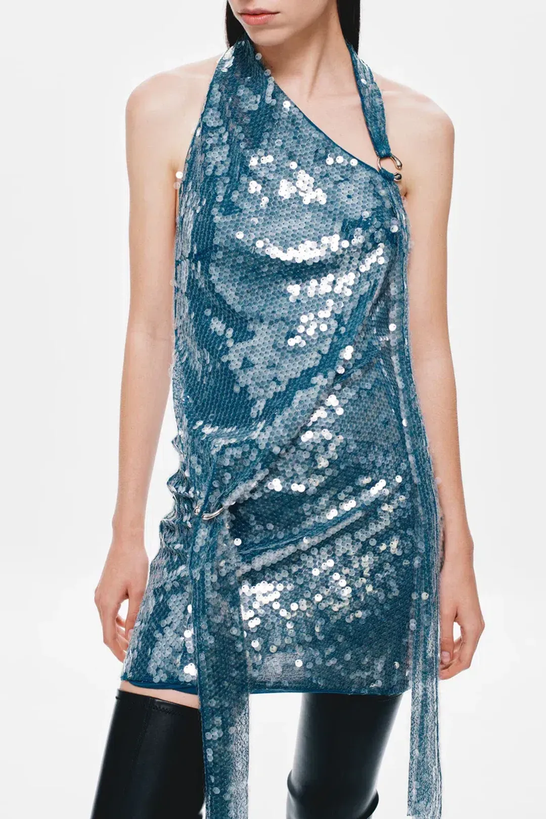 New MISHA Rivera Sequin Mini Dress – Teal Blue – Size 8 / S 💙 for rent on The Volte - main image