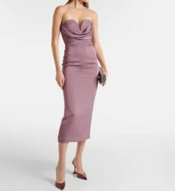 ALEX PERRY Strapless Draped Satin-Crepe Midi Dress Bridesmaid Dress in Purple AU 6  for rent on The Volte - image 3