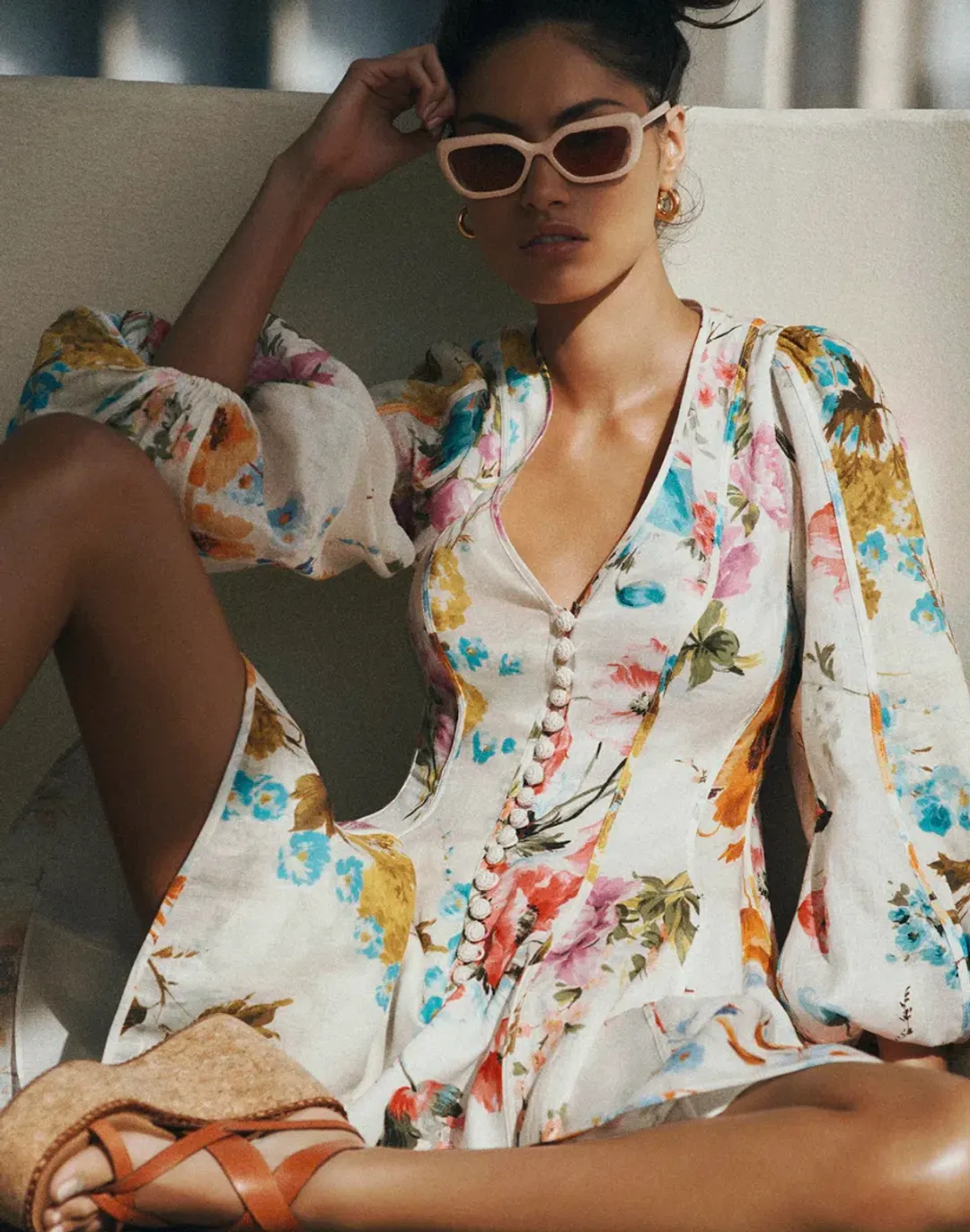 Zimmermann Halcyon Panelled Floral Puff Sleeve Mini Dress in Size 0P / AU 6 P - Cottagecore & Garden Party Dress for rent on The Volte - main image