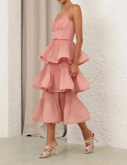 Zimmermann Pleated Tiered Midi in Dusty Pink Size 1 for rent on The Volte - image 2