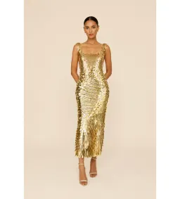 Rachel Gilbert Remy Midi Dress in Gold Size 0/AU6 for rent on The Volte - image 1