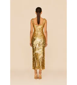 Rachel Gilbert Remy Midi Dress in Gold Size 0/AU6 for rent on The Volte - image 2