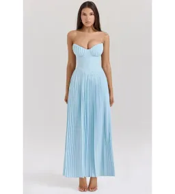 House of CB Marcella Pleated Maxi Dress Ocean Blue Size Small / 8 for rent on The Volte - image 1