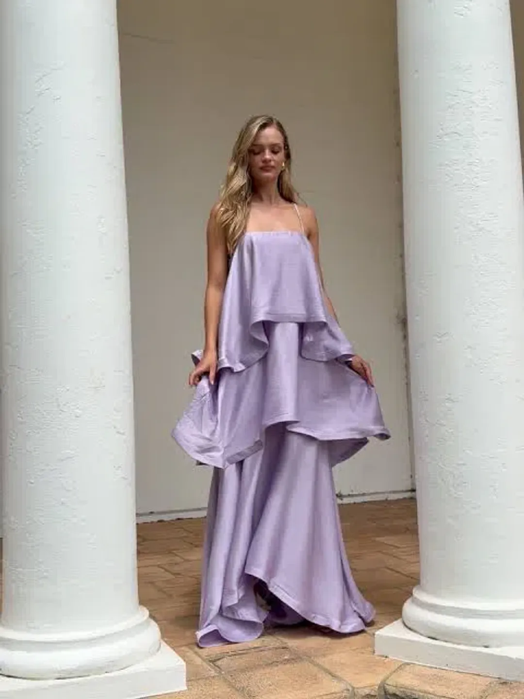 Elliatt Tilly Tiered Maxi Dress size L / 12 purple  for rent on The Volte - main image