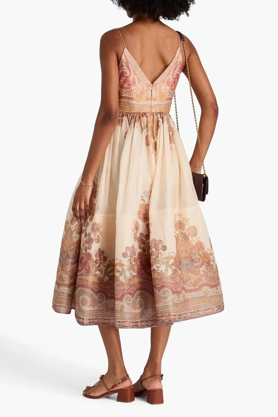 Zimmermann Illustration Draped Midi Dress Cream Paisley Size 10 for rent on The Volte - main image