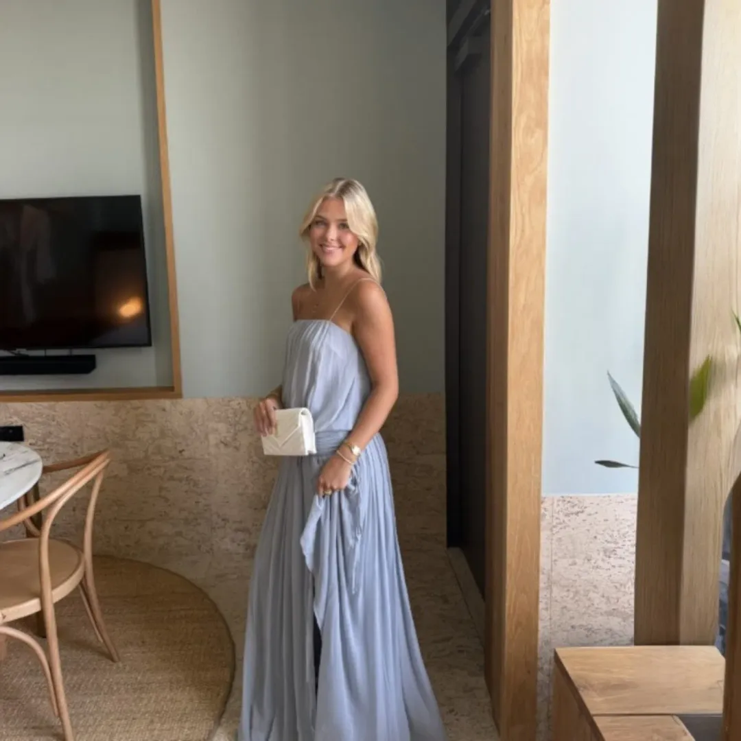 Bec & Bridge Camille Blouson Dress In Cloud Blue Size 8 for rent on The Volte - main image