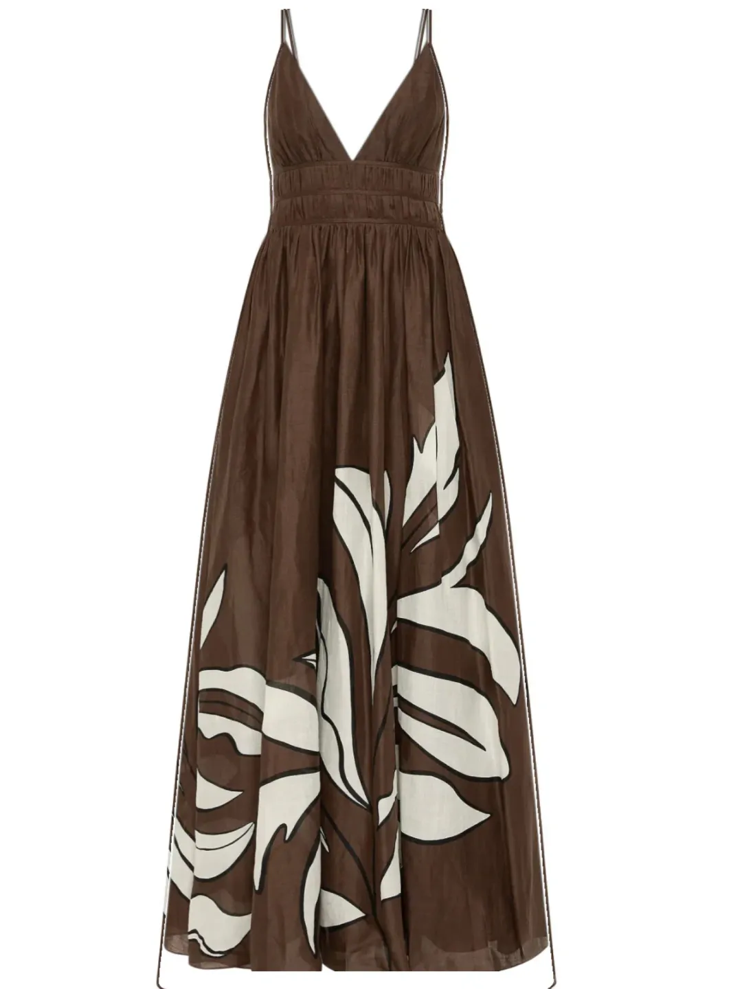Aje Planetary Maxi Dress Size AU 16 Brown Carob Abstract Print Strappy Gown for rent on The Volte - main image
