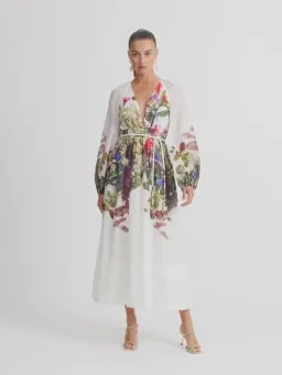 Sheike Impression Maxi Dress Size AU 16 / US 12 Tencel Linen Floral Print Long Sleeve Gown for rent on The Volte - image 1