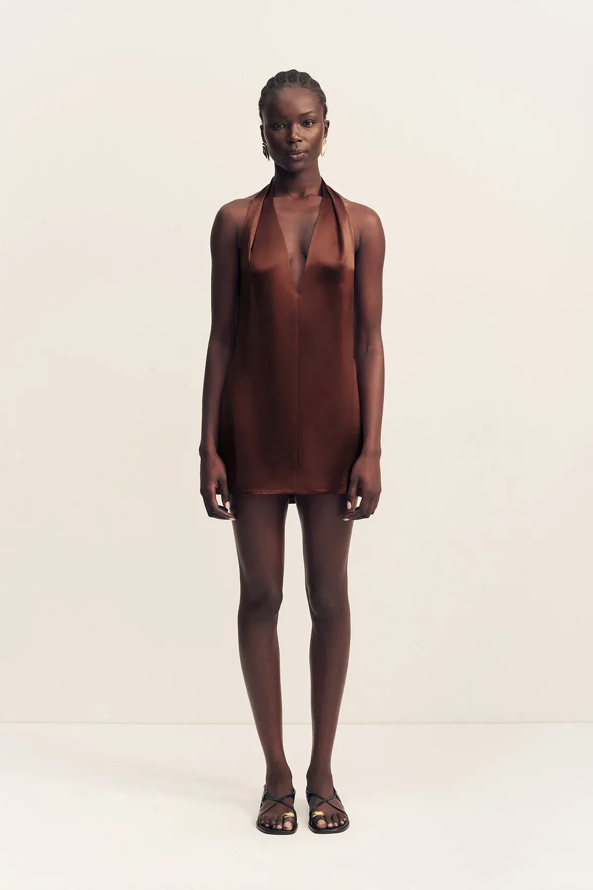 Savanna Halter Neck Mini Dress Coffee size 8  for rent on The Volte - main image