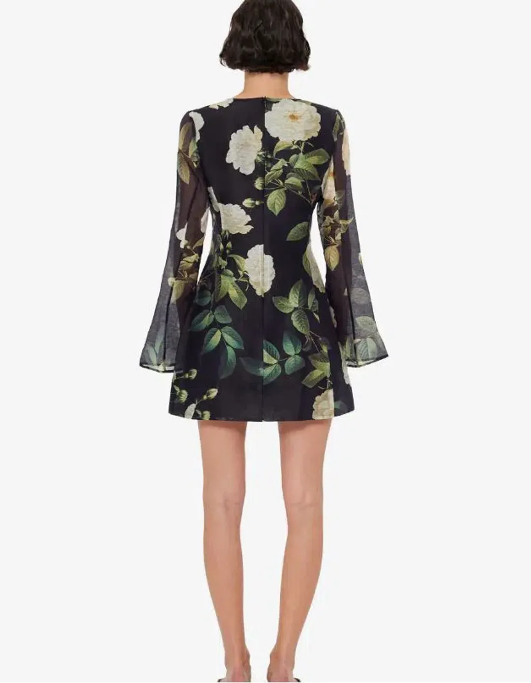 Leo Lin Bell Sleeve Mini in White Rose Print Size 8 for rent on The Volte - main image