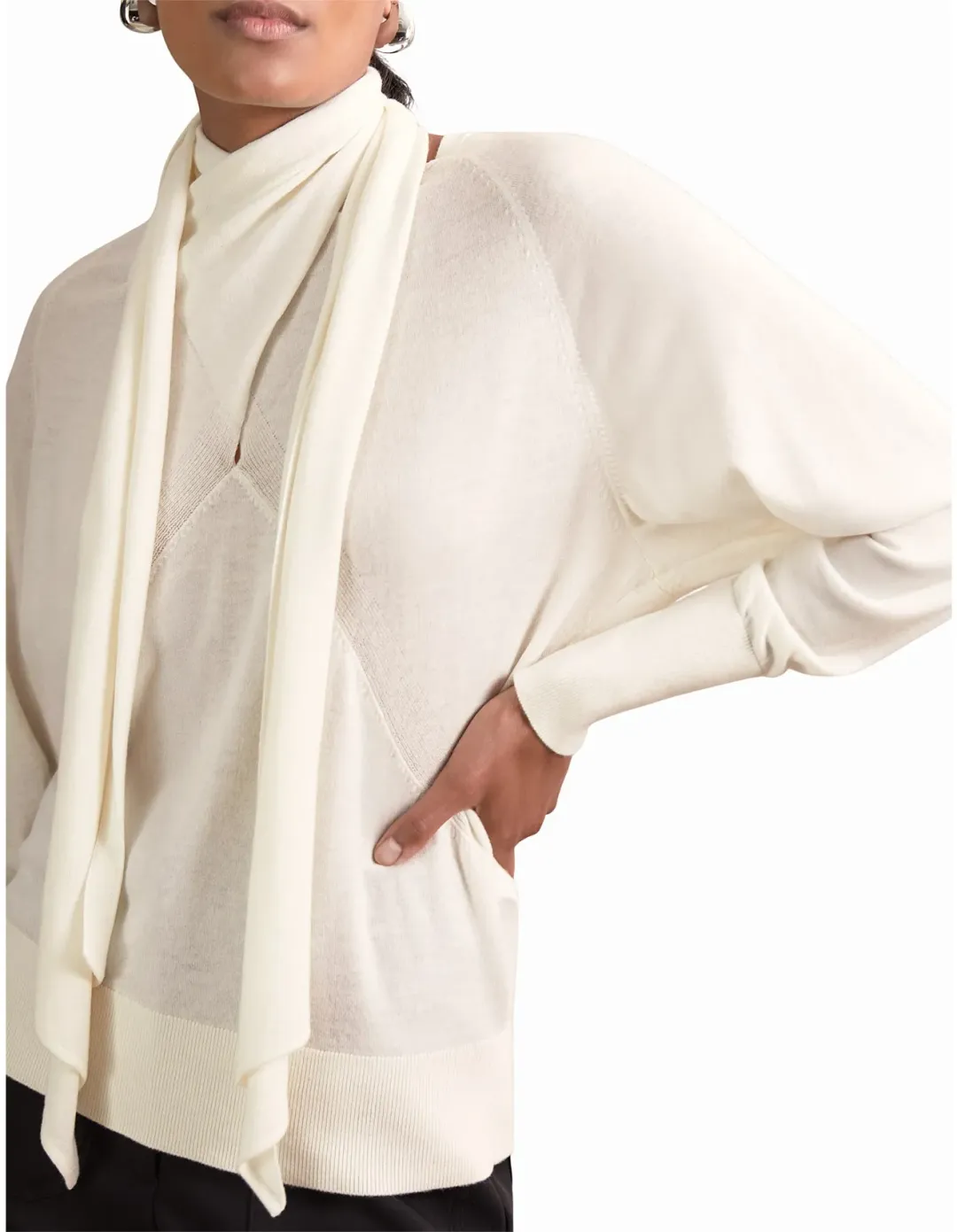 Reiss Alexis Tie Long Sleeve Top Cream Size 8 for rent on The Volte - main image