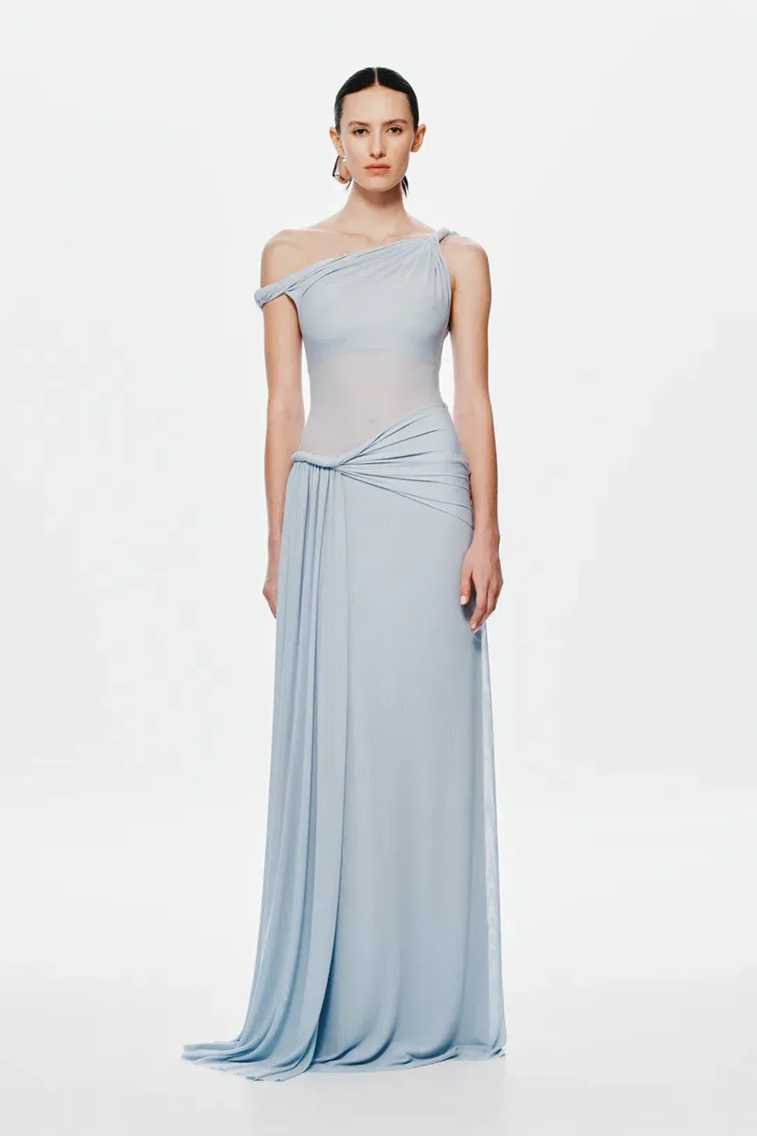🩵New MISHA Sisal Wrap Dress in Dove Blue - Size 6 AU - Mesh Maxi Dress 🩵 for rent on The Volte - main image