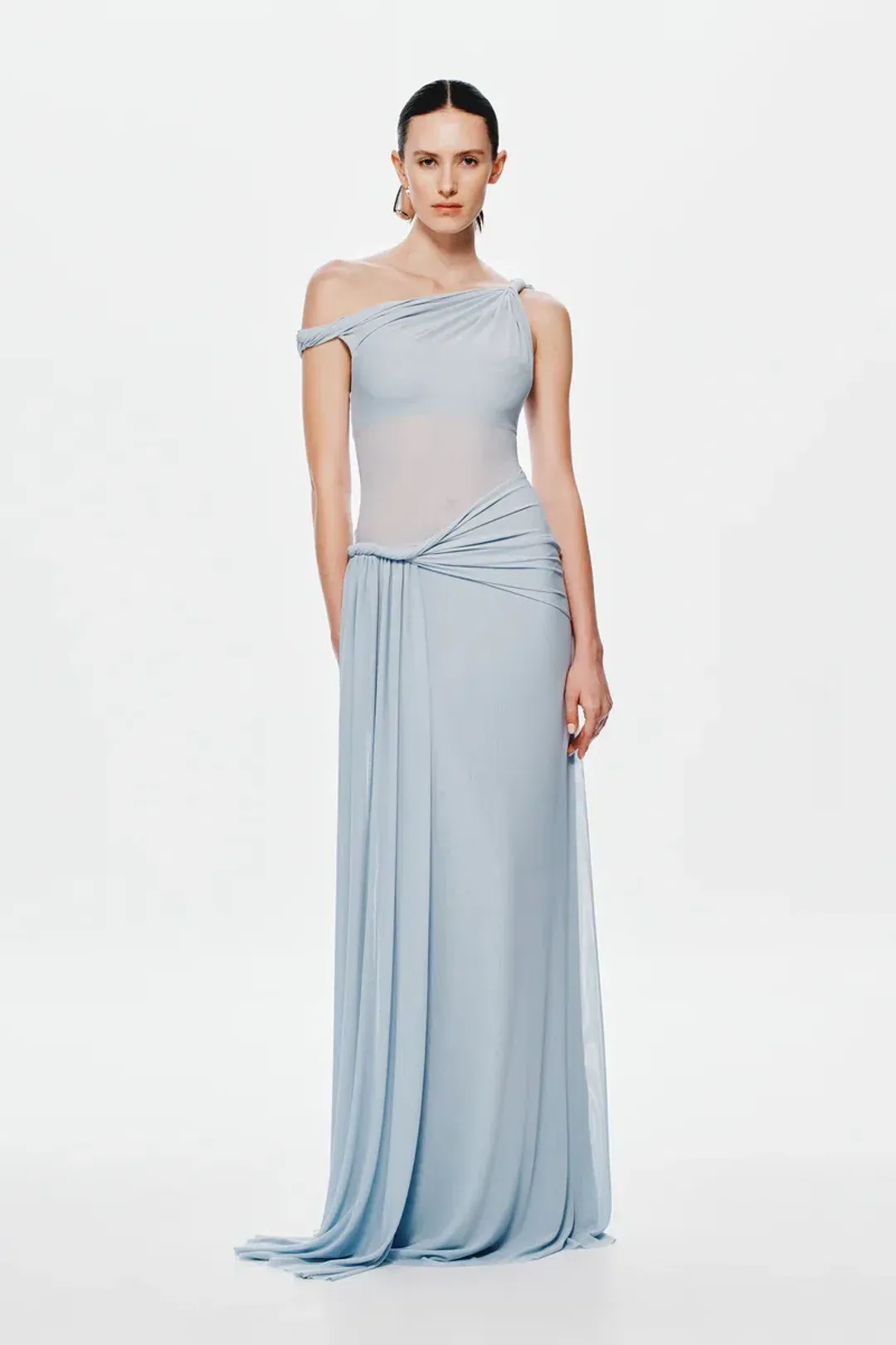 🩵New MISHA Sisal Wrap Dress in Dove Blue - Size 6 AU - Mesh Maxi Dress 🩵 for rent on The Volte - main image