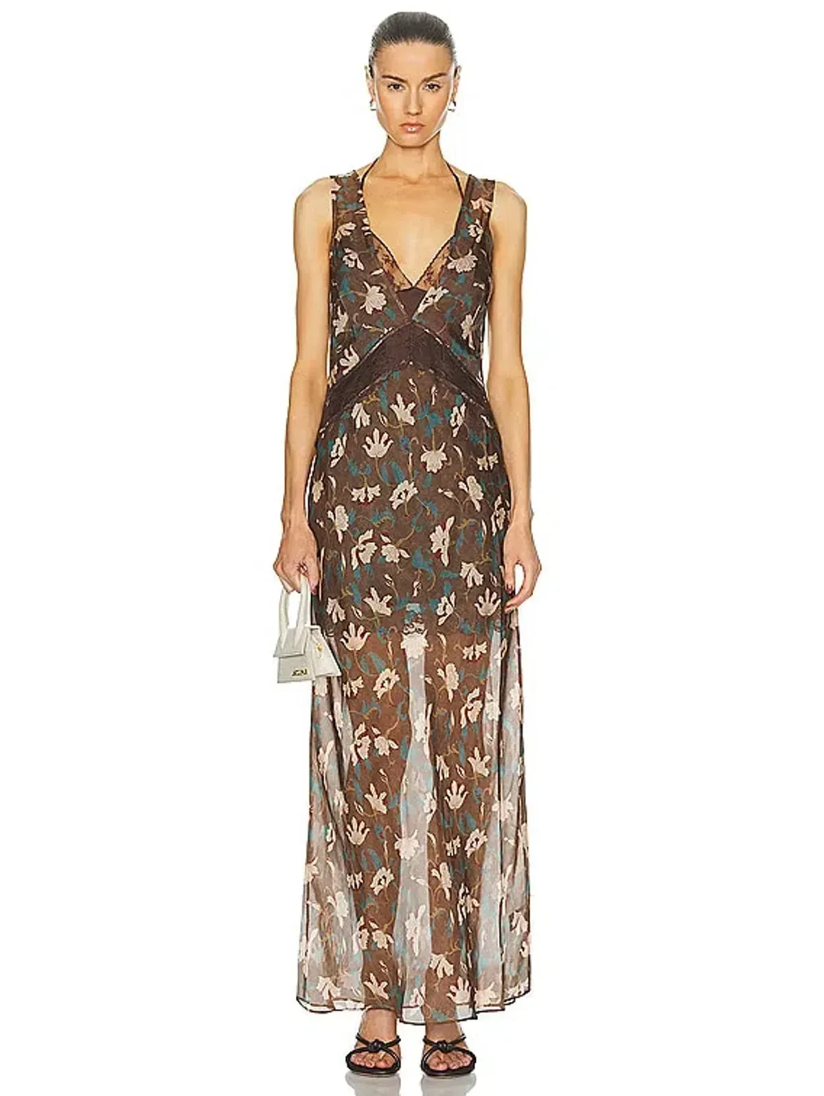 SIR THE LABEL - Avellino Lace Layered Dress Chocolate Fiore Print: Size 3 / AU 12 for rent on The Volte - main image