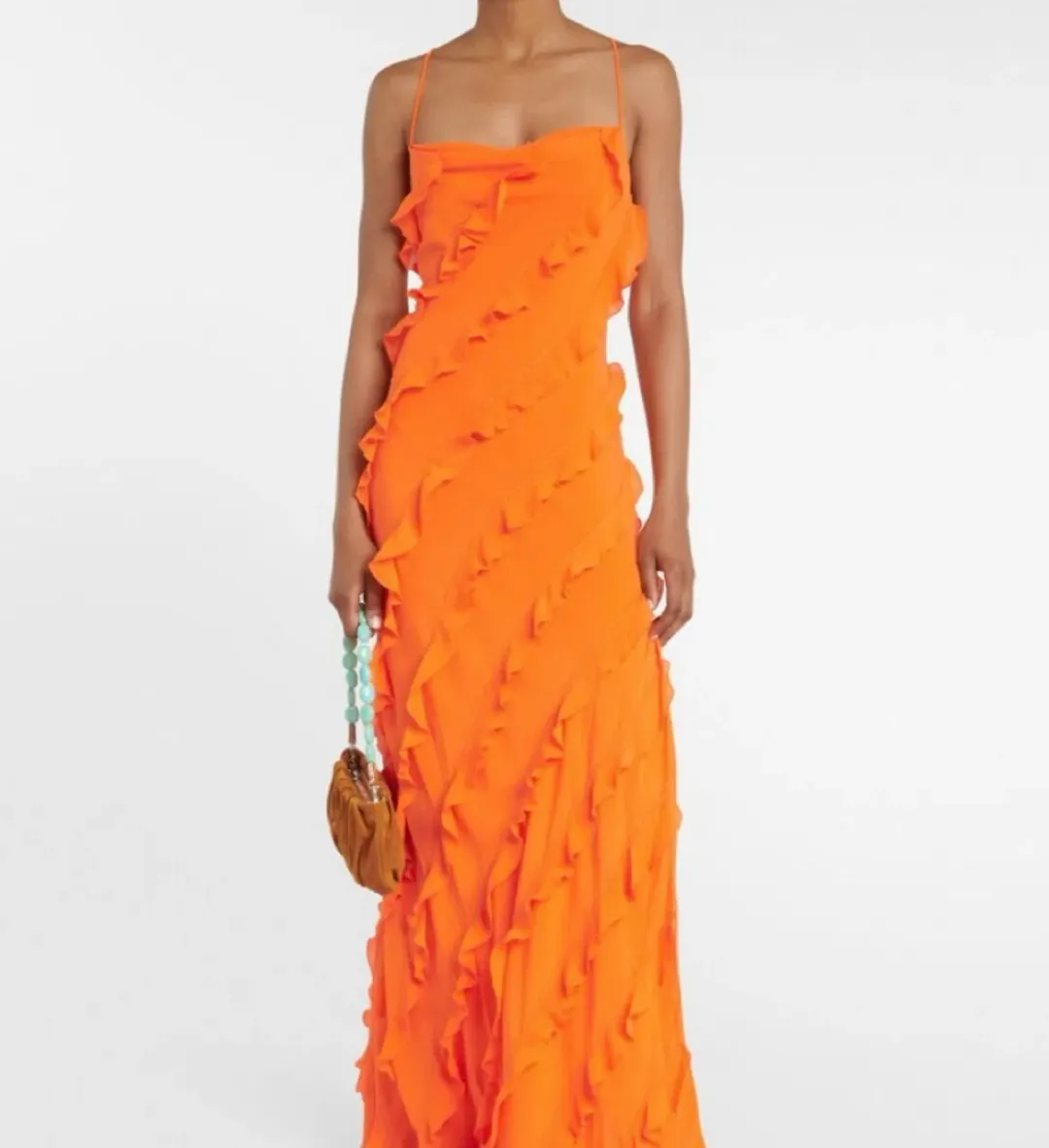 Staud orange ruffle dress size M  for rent on The Volte - main image