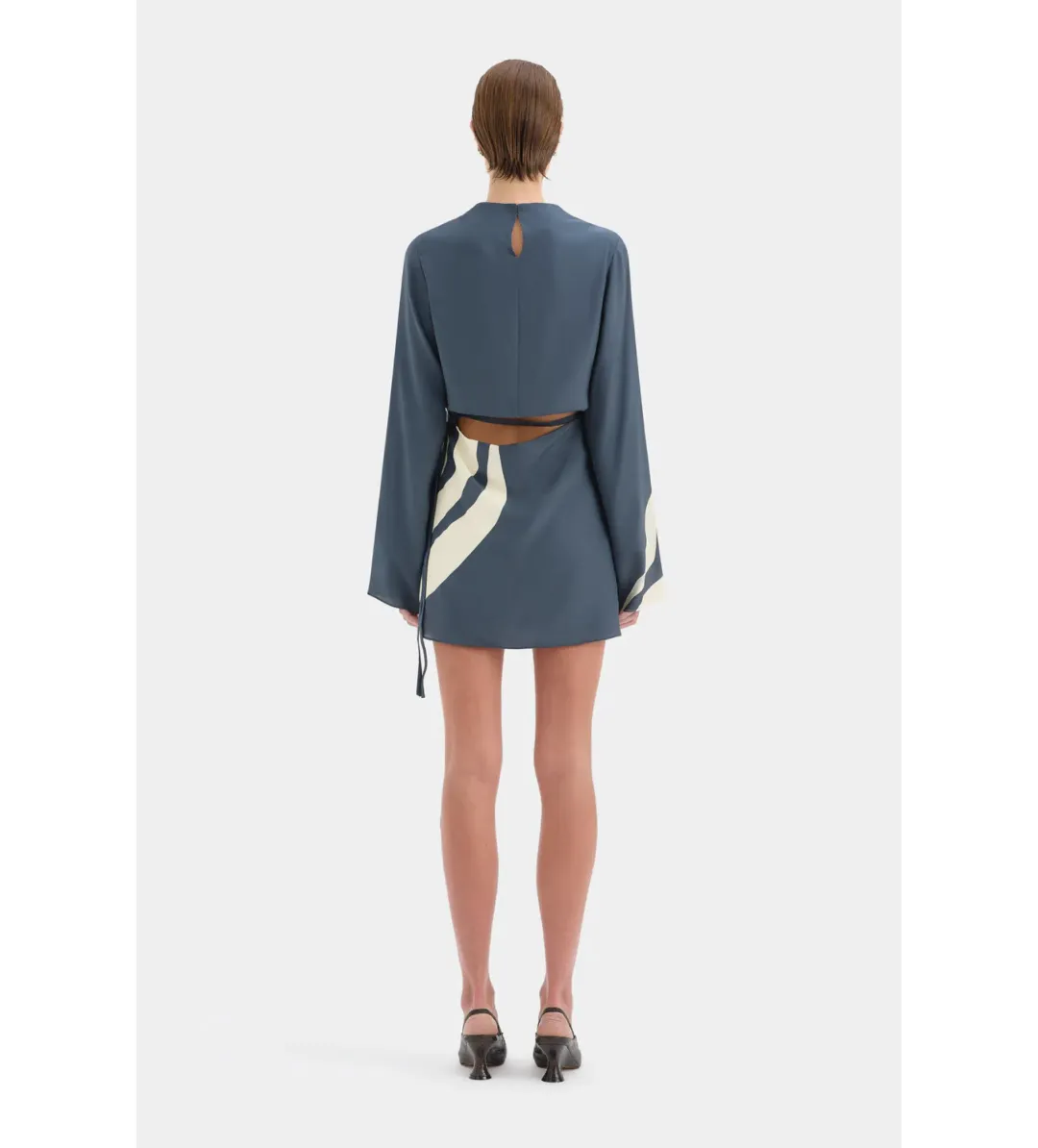 Sir The Label Lilou Long Sleeve Mini Dress in Liora Charcoal Blue Size AU10 for rent on The Volte - main image
