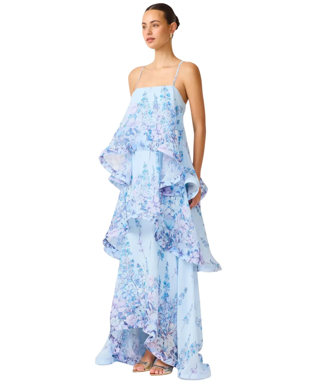Elliatt Armani Tiered Maxi Dress Baby Blue Floral Size M for rent on The Volte - main image