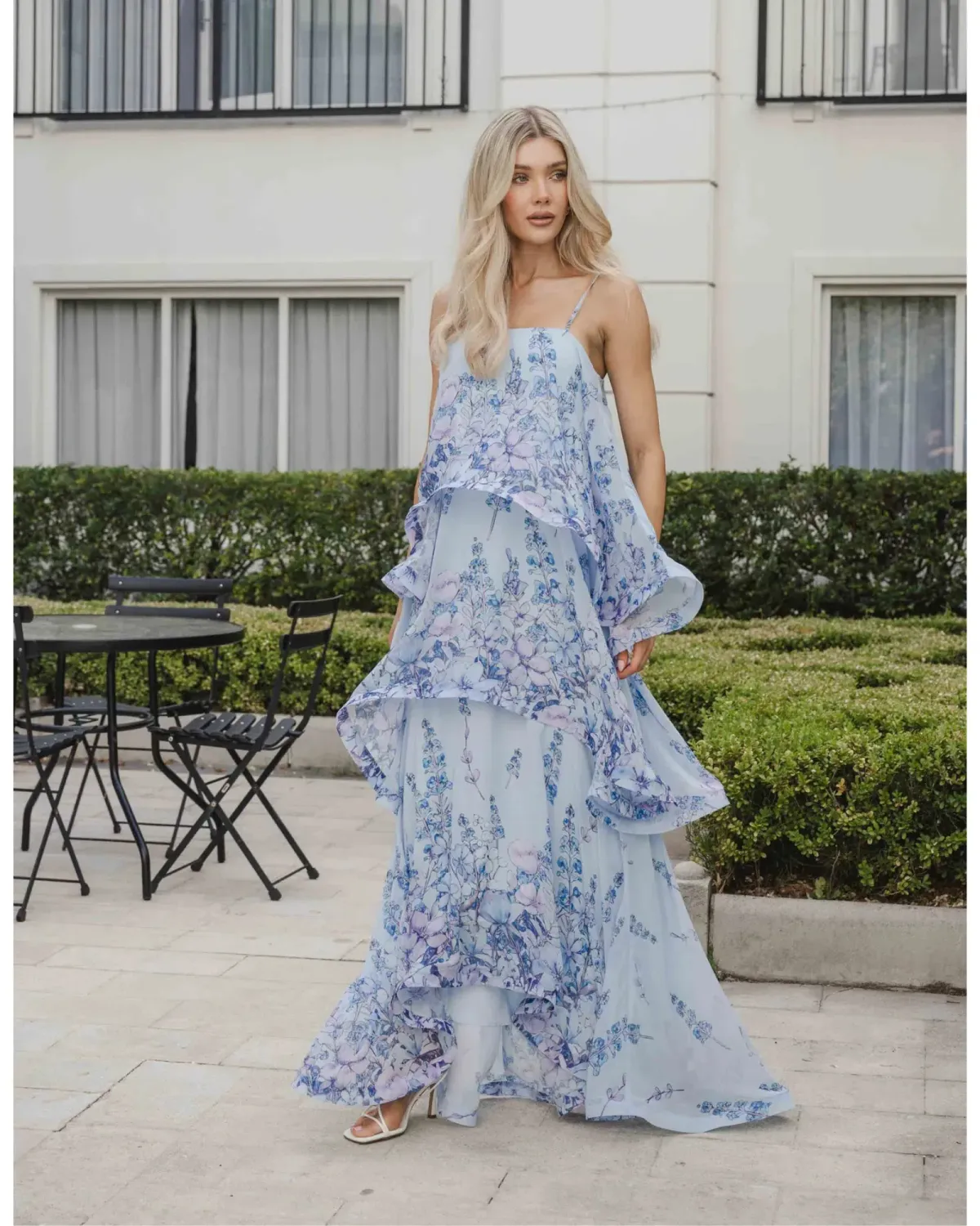 Elliatt Armani Tiered Maxi Dress Baby Blue Floral Size M for rent on The Volte - main image