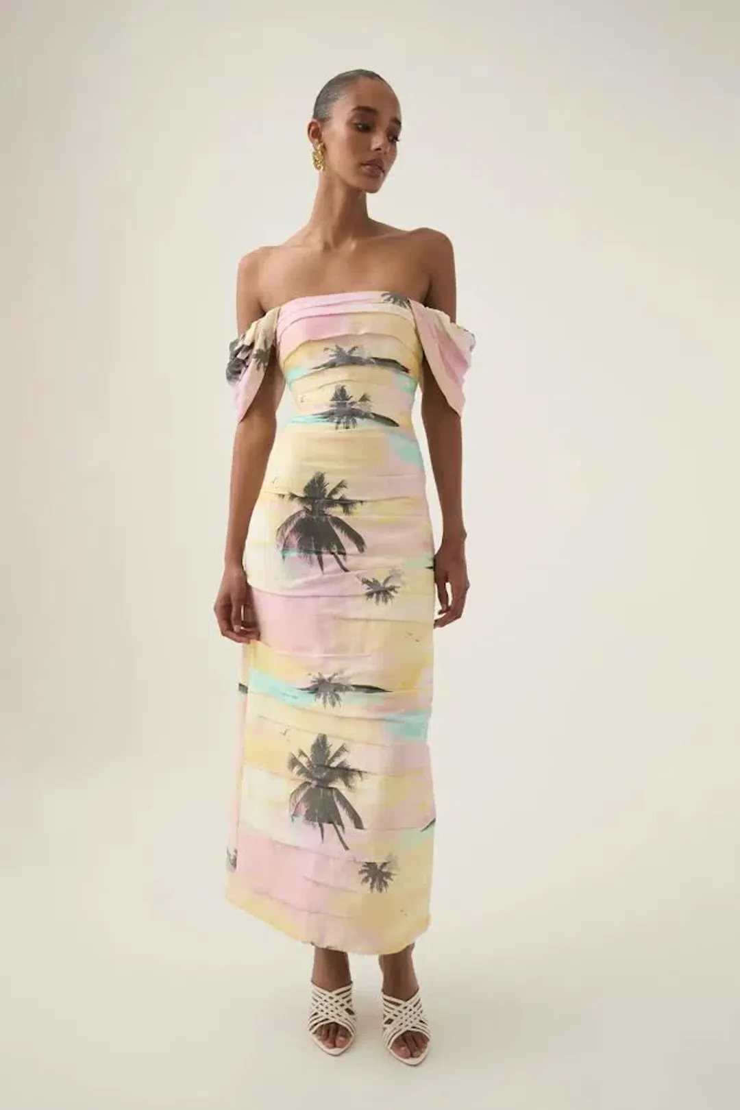 🌸 NEW AJE Zara Gathered Maxi Dress – Tropical Sunset Sky – Size AU 8 - Pink / Blue / Yellow🌸 for rent on The Volte - main image