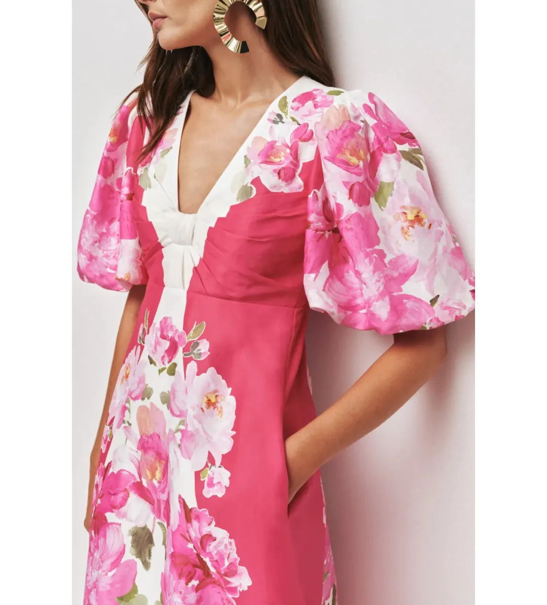 Aje Overflow Knotted Midi Dress in Rosa Bold Size AU10 for rent on The Volte - main image