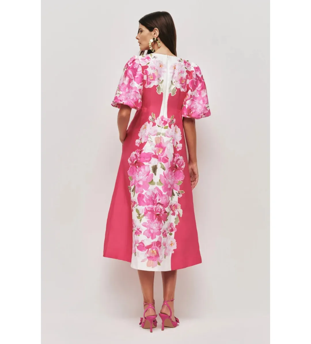 Aje Overflow Knotted Midi Dress in Rosa Bold Size AU10 for rent on The Volte - main image
