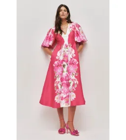 Aje Overflow Knotted Midi Dress in Rosa Bold Size AU10 for rent on The Volte - image 1