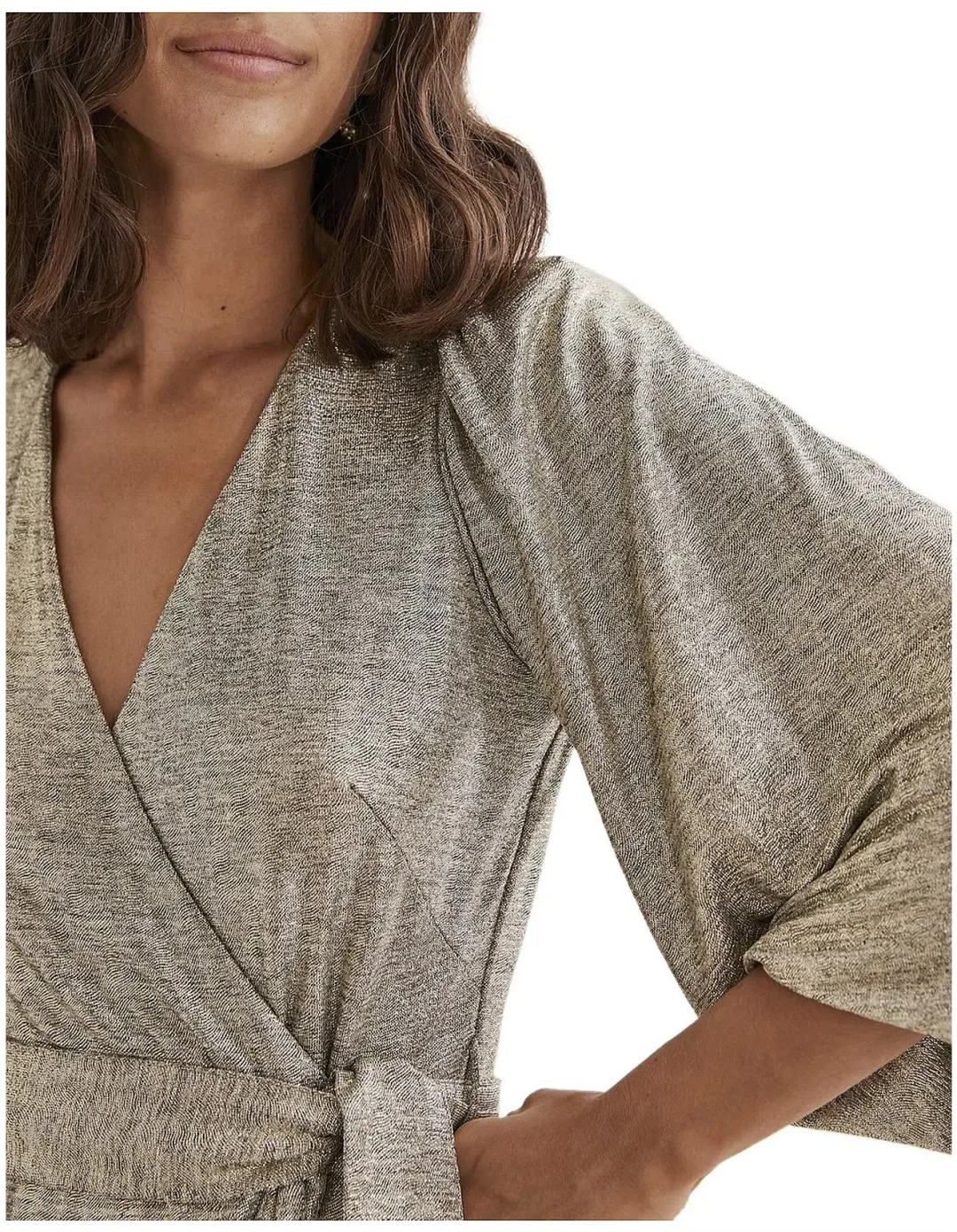 COUNTRY ROAD Metallic Wrap Maxi Dress in Pewter Gold - Size L / 14 women's for rent on The Volte - main image