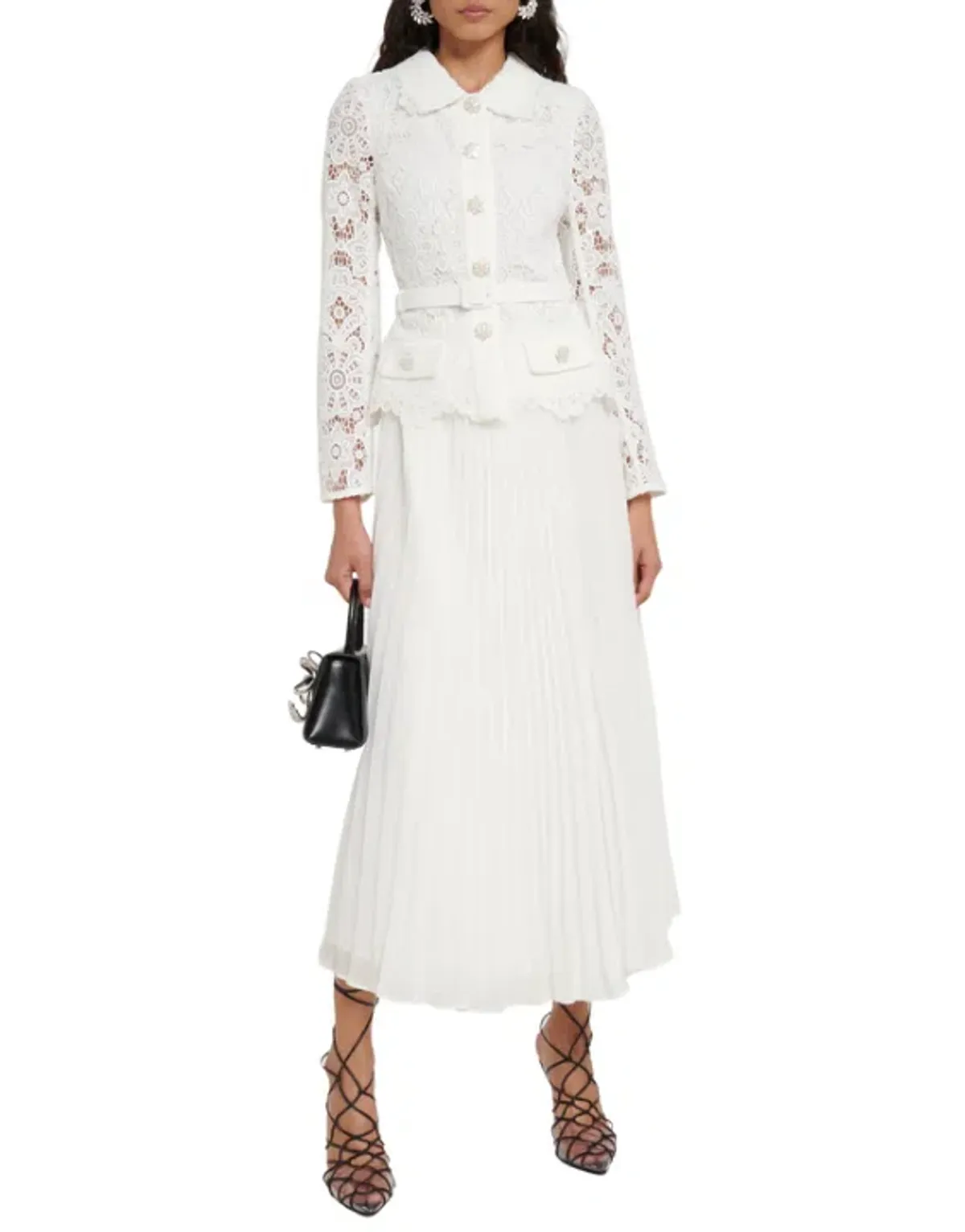 Self-Portrait Belted Crystal Embellished Guipure Lace Midi Dress for rent on The Volte - main image