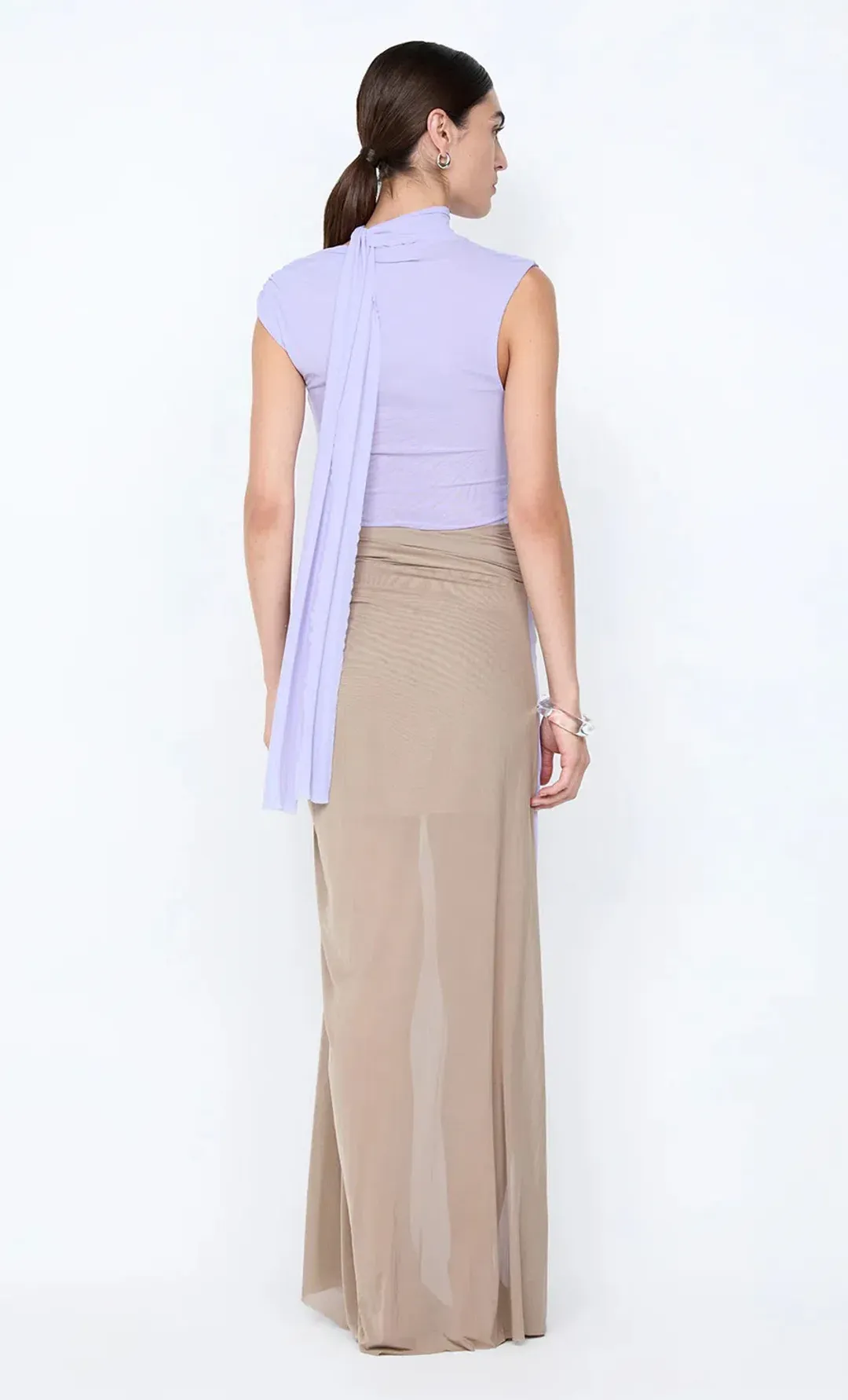 BEC & BRIDGE Connie Twist Maxi Dress in Wisteria Taupe Size 10 for rent on The Volte - main image