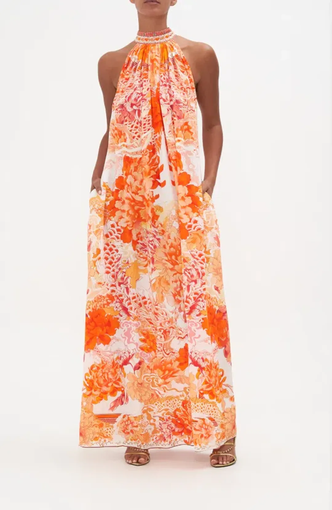 Camilla Tie neck long dress Dragon mother for rent on The Volte - main image