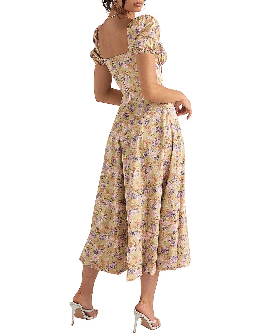 House Of Cb Tallulah Print Puff Sleeve Midi Sundress Peony Size 6 for rent on The Volte - main image