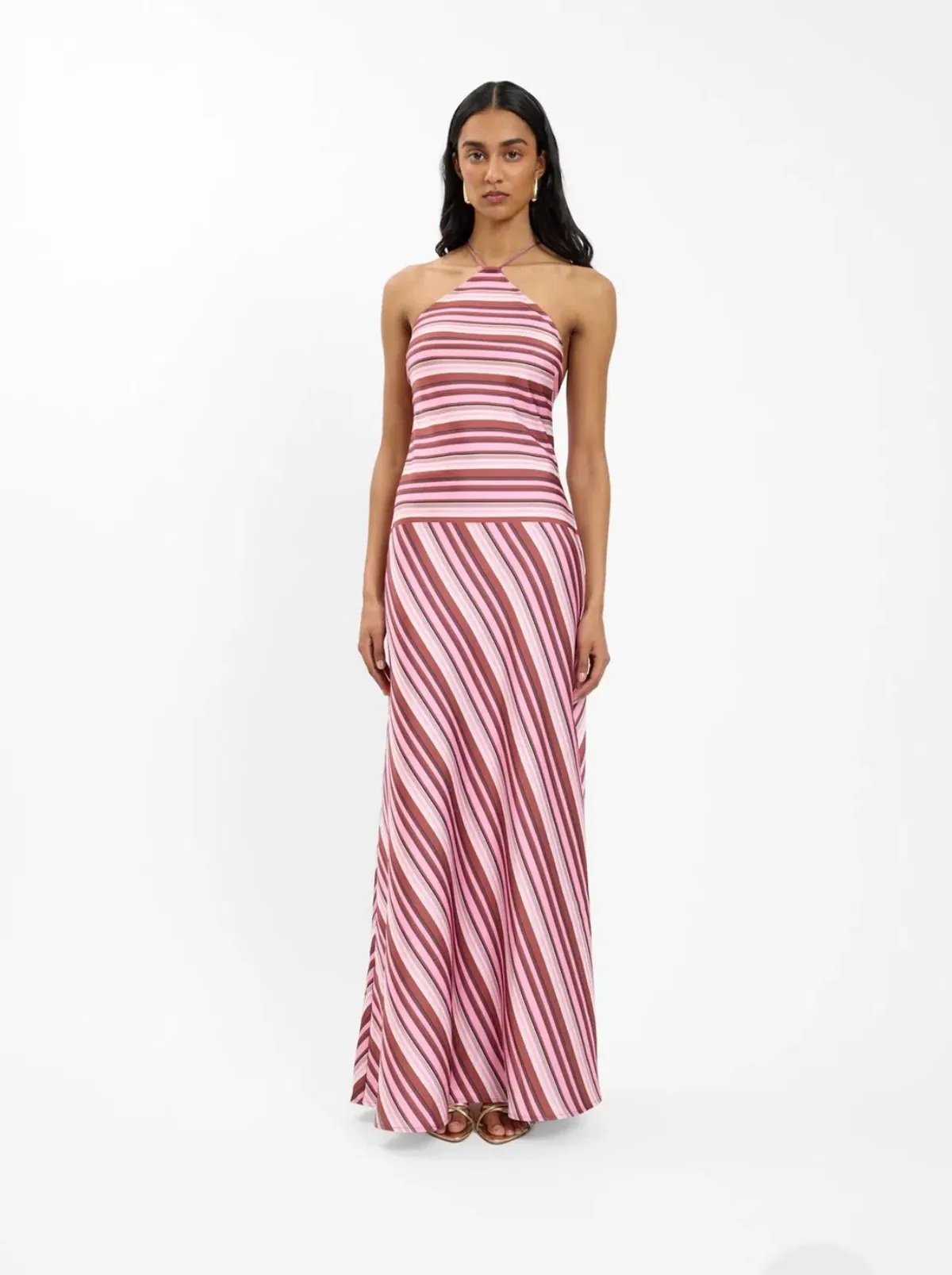 With Harper Lu HALTER MAXI DRESS | MAGENTA STRIPE for rent on The Volte - main image