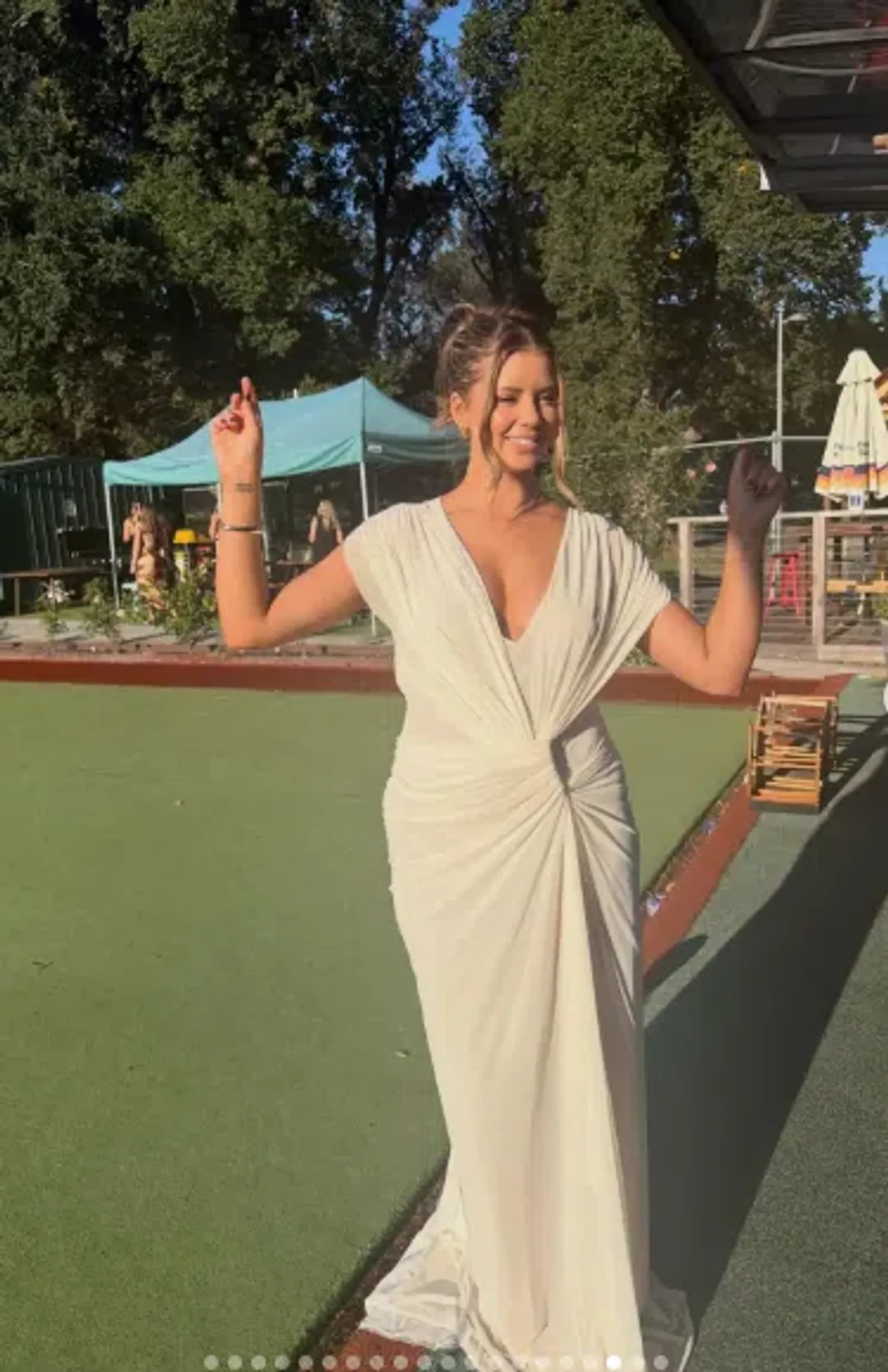 Bec and Bridge Leia Drape Gown Butter Cream White Size 12 for rent on The Volte - main image