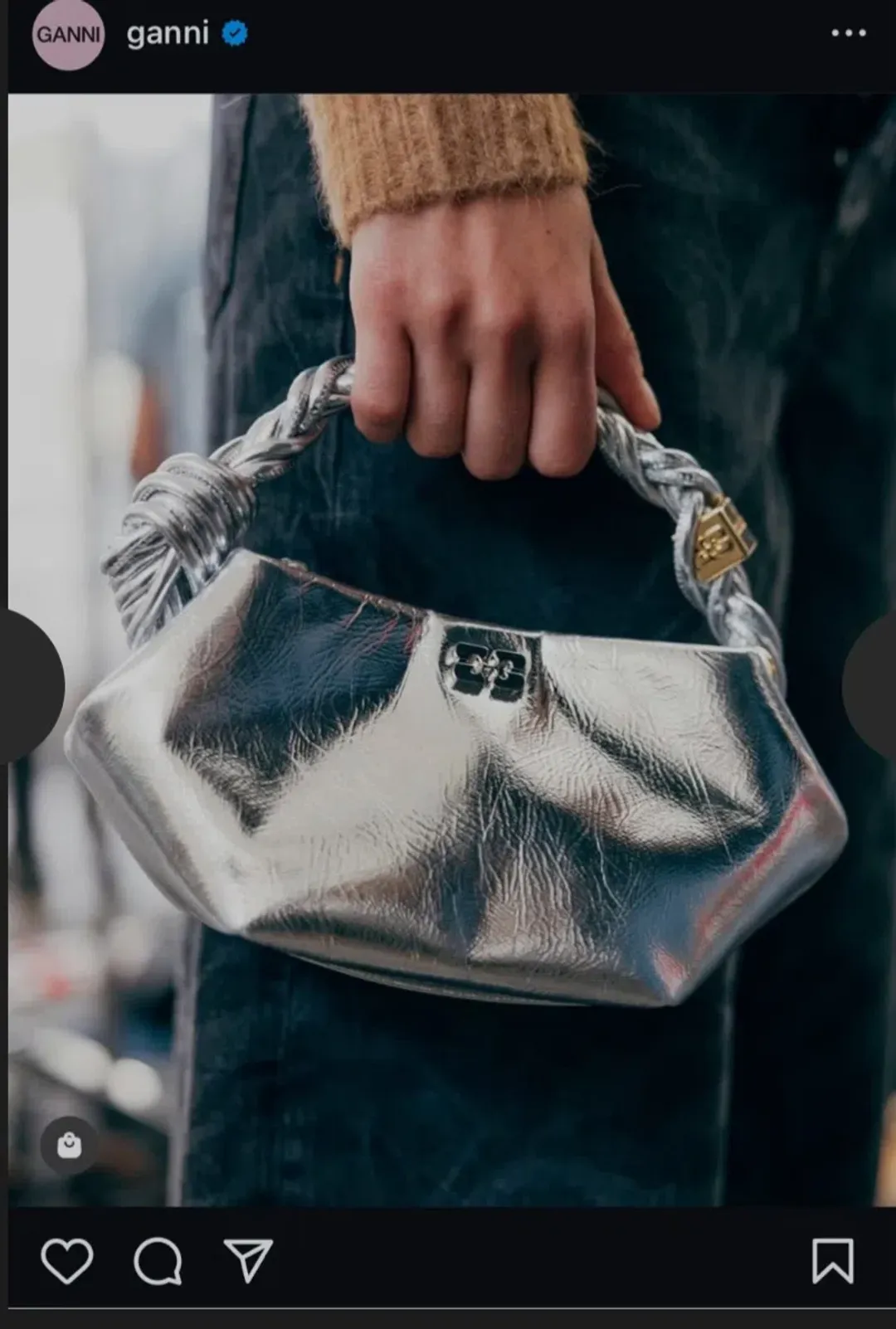 Silver Ganni mini bou bag for rent on The Volte - main image