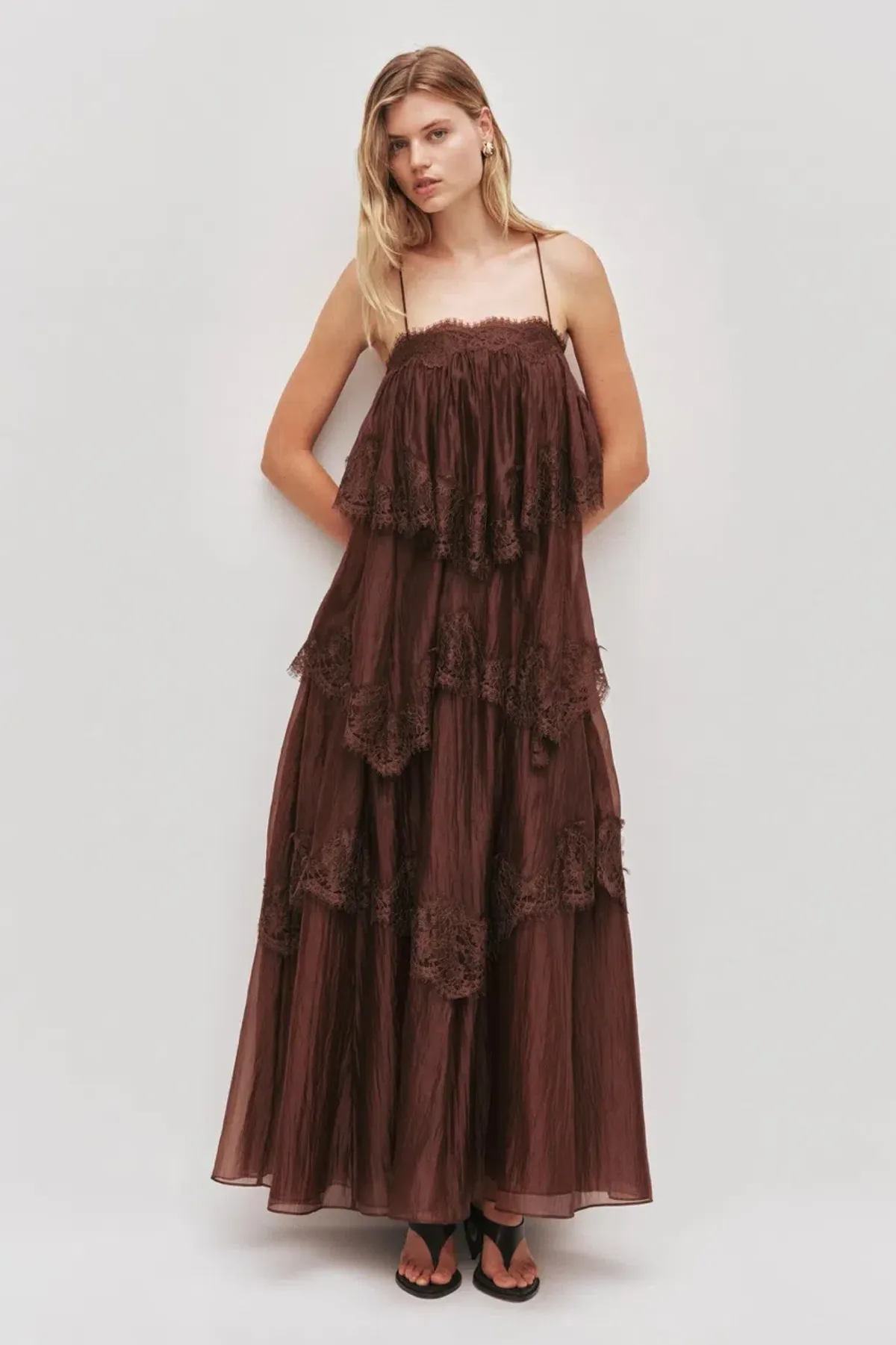 AJE OPHELIA LACE GOWN CHOCOLATE BROWN SIZE 8 AU for rent on The Volte - main image