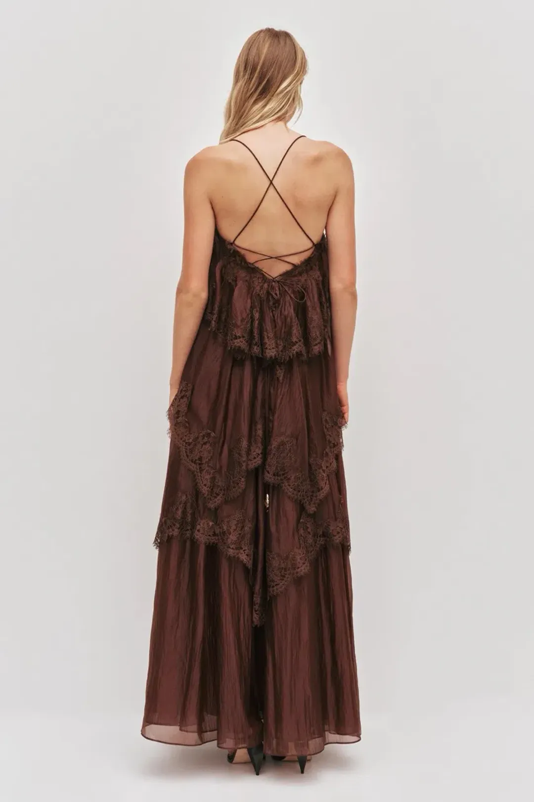 AJE OPHELIA LACE GOWN CHOCOLATE BROWN SIZE 8 AU for rent on The Volte - main image