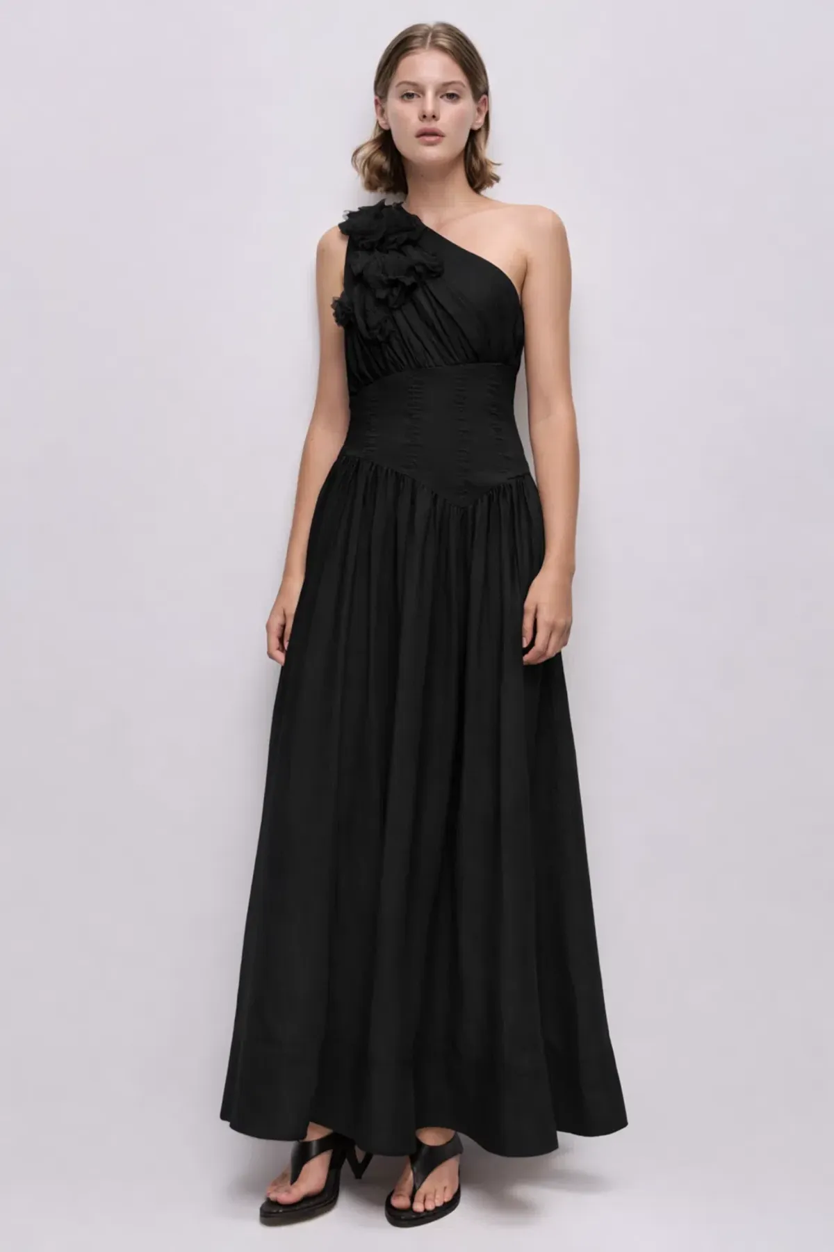 Aje Demi One Shoulder Maxi Dress Black size 8 for rent on The Volte - main image